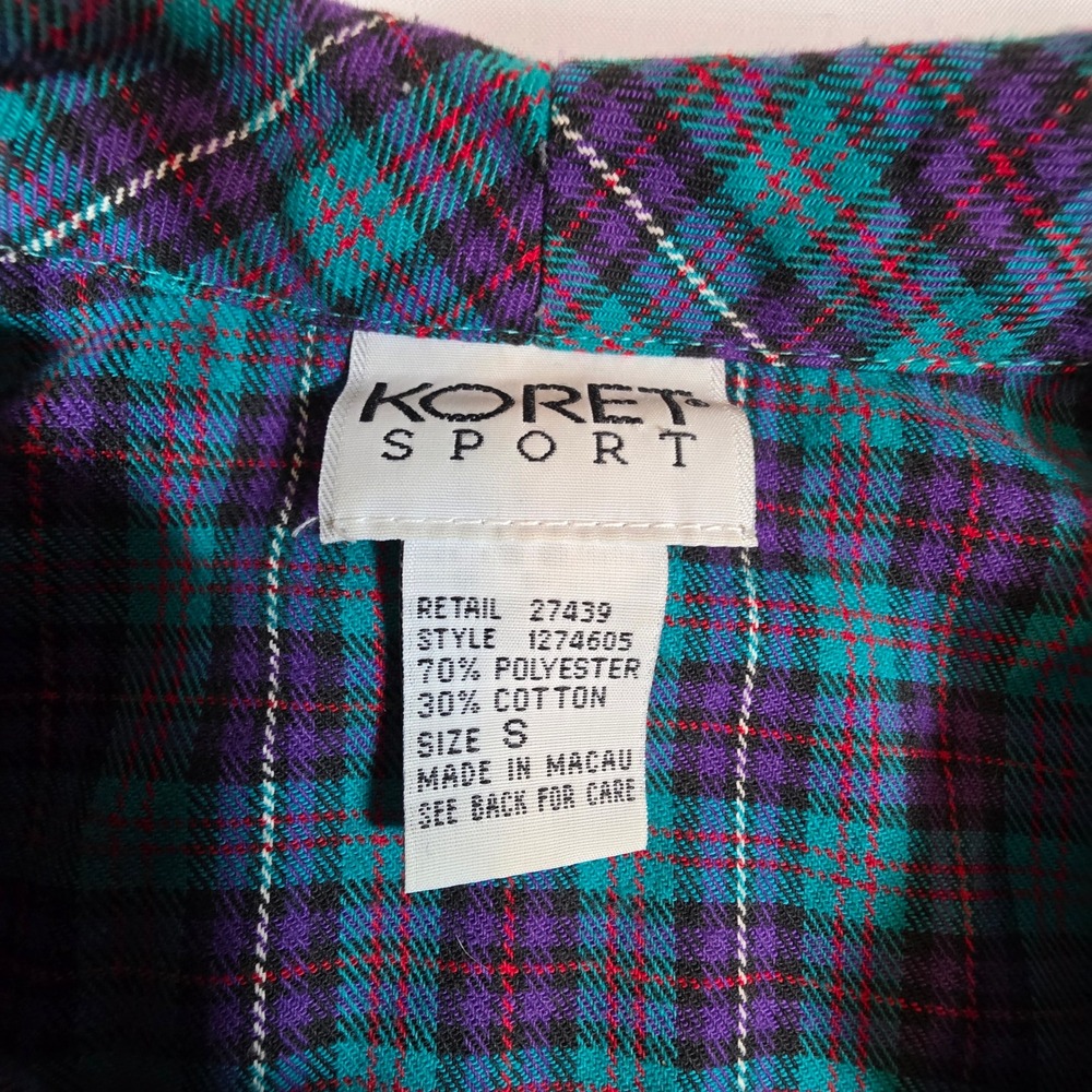 Vintage 90s Koret Sport Teal Ribbed Quarter Zip Sweatshirt Plaid Patches Small - Picture 3 of 8